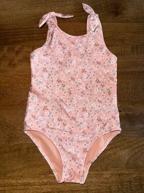H&M Peach-Pink Floral Girls One-Piece Swimsuit